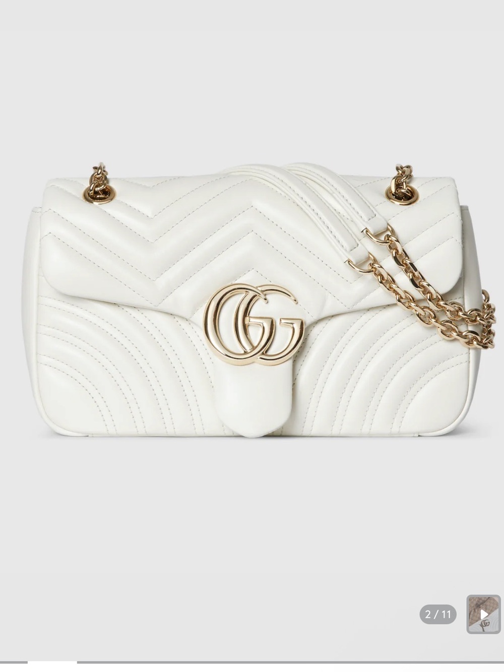 Gucci White Quilted GG Marmont Shoulder Bag with Gold Hardware